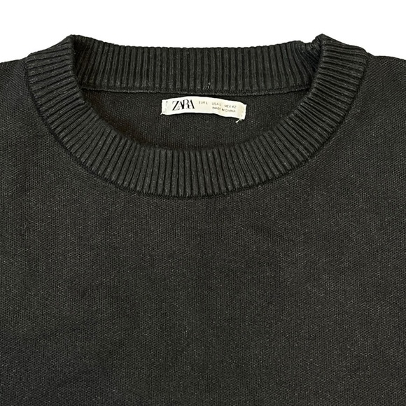 Zara Textured Cotton Blend Sweater. Knit Crew Long Sleeve Gray Size Large #1223 - Picture 3 of 5